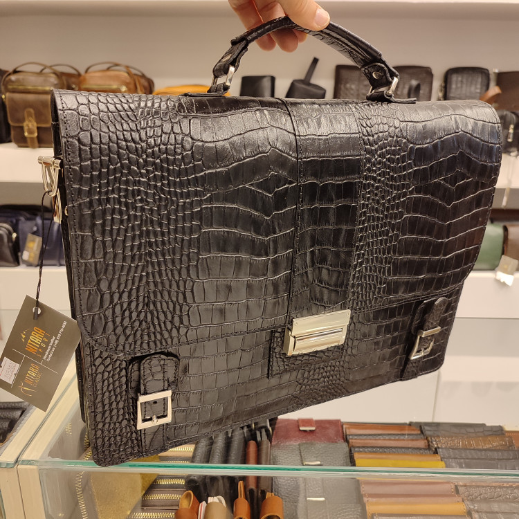 کیف کلاسوری فولدری دسته دار چرمی کروکو مدل C723